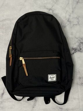 Herschel Supply Company Classic Black Backpack with Leather & Gold Accents